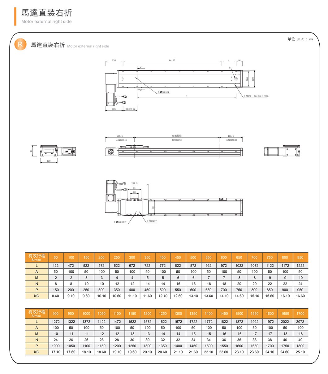 CGB12 轨道内嵌皮带滑台 规格图