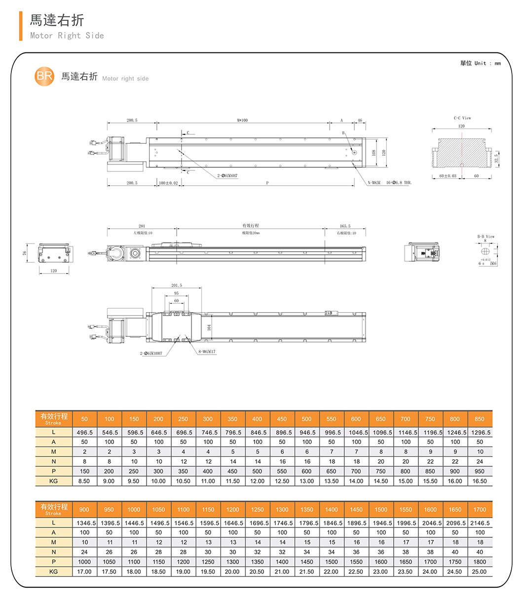 CGB12 轨道内嵌皮带滑台 规格图