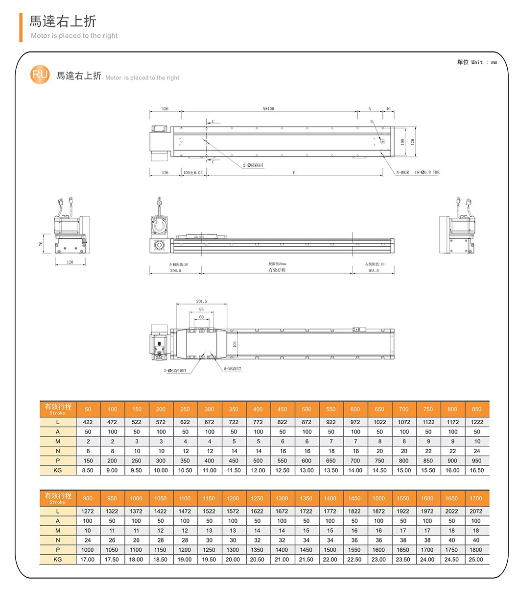 CGB12 轨道内嵌皮带滑台 规格图
