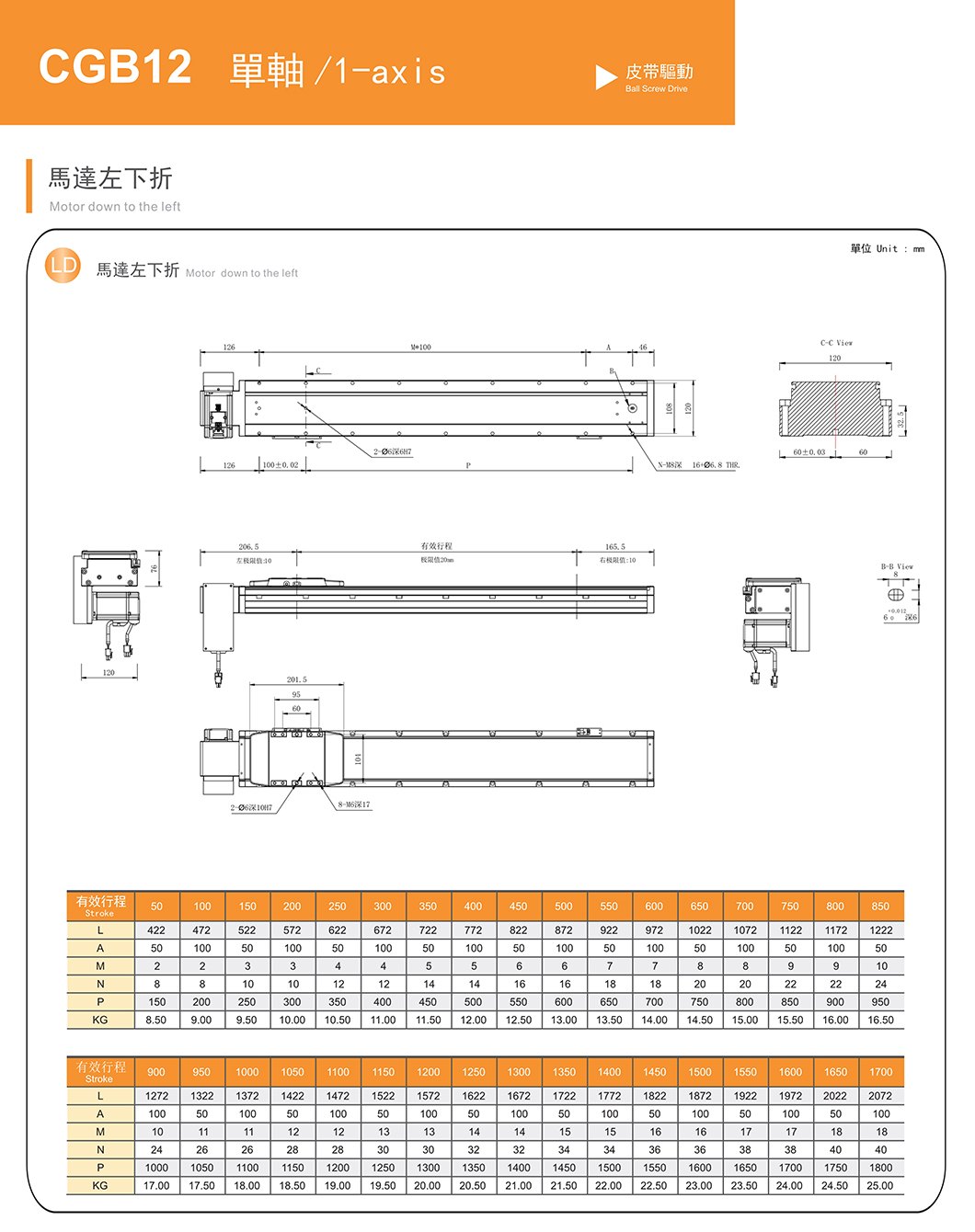 CGB12 轨道内嵌皮带滑台 规格图