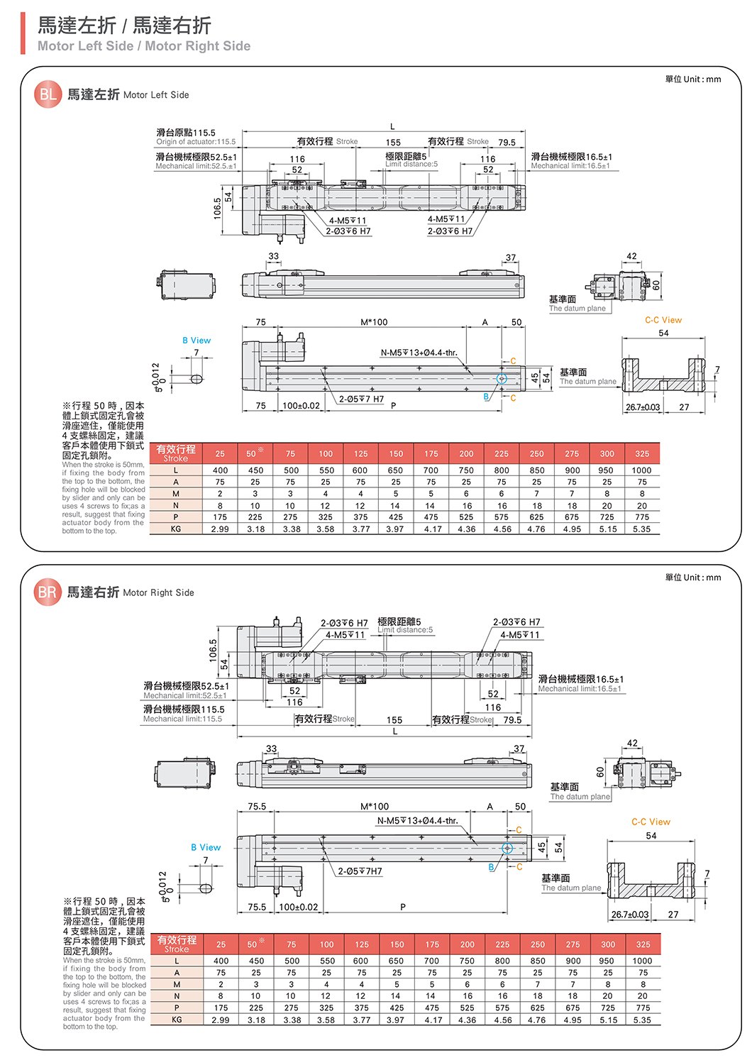 CGH5S 轨道内嵌螺杆滑台 规格图