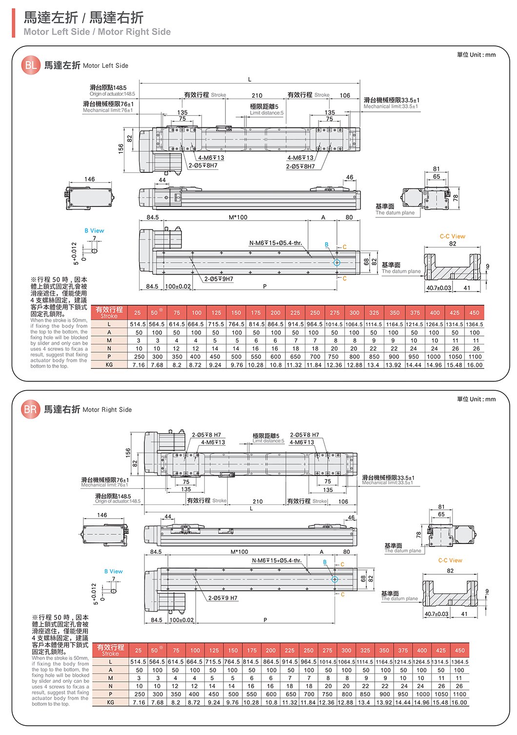 CGH8S 轨道内嵌螺杆滑台 规格图