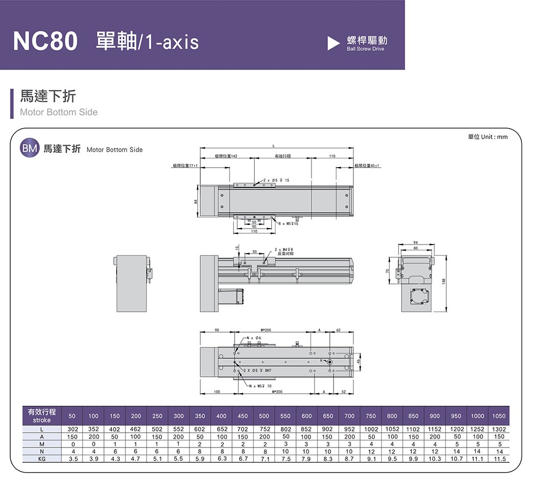 NC80 标准螺杆滑台 规格图