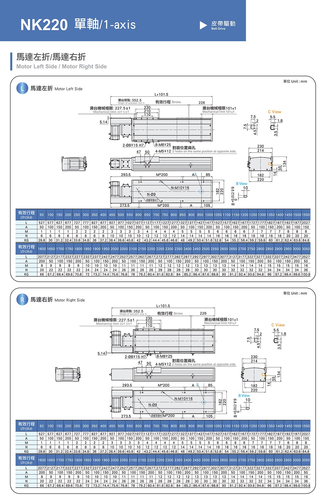 NK220 标准皮带滑台 规格图