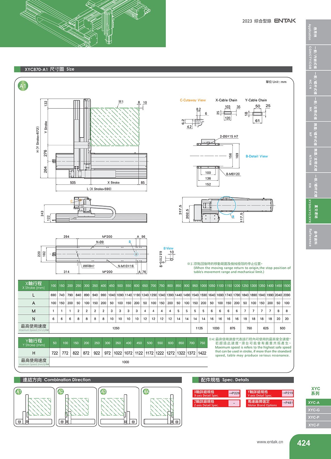 XYC870-A 螺杆型直交机械手 规格图