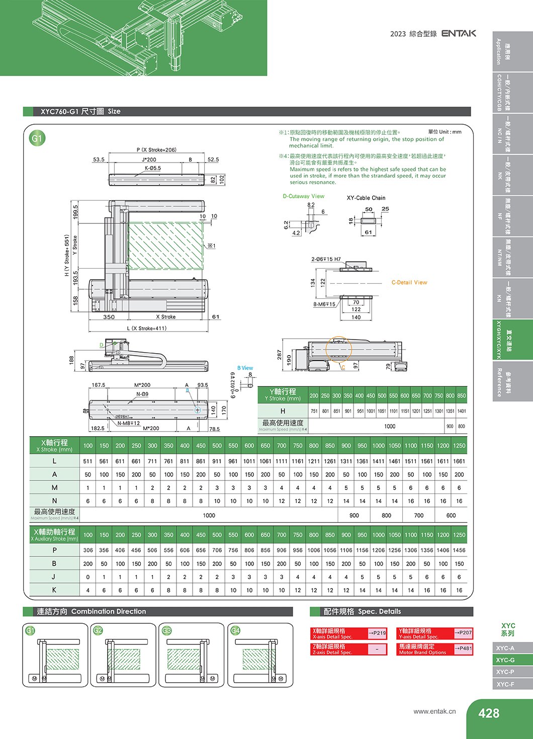 XYC760-G 螺杆型直交机械手 规格图